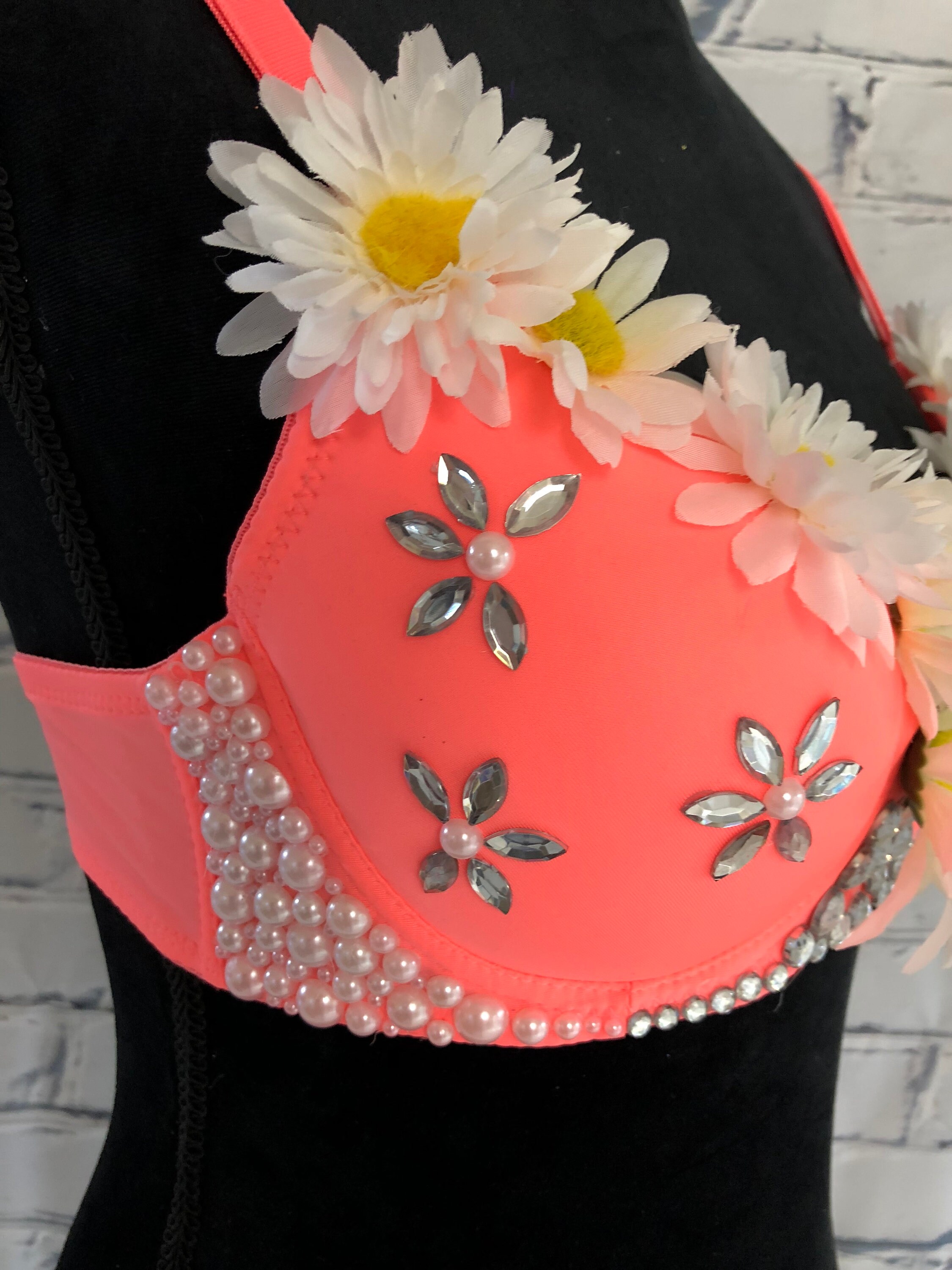 Moss Rave Bra Daisy & Neon Pink Rave Bra for Rave Fashion - Etsy