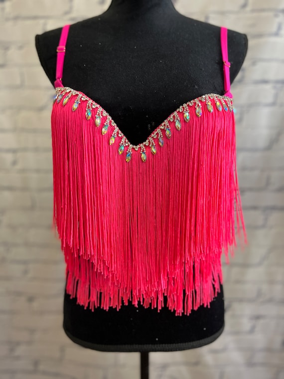 Boho Rhinestones and Pink Fringe Bra Top -  Canada