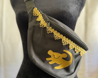 Lion King Inspired Black Fanny Bag with Gold Simba Embellishments
