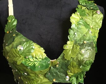 Poison Ivy Inspired Rave Bra – Leaf & Gem EDM Outfit