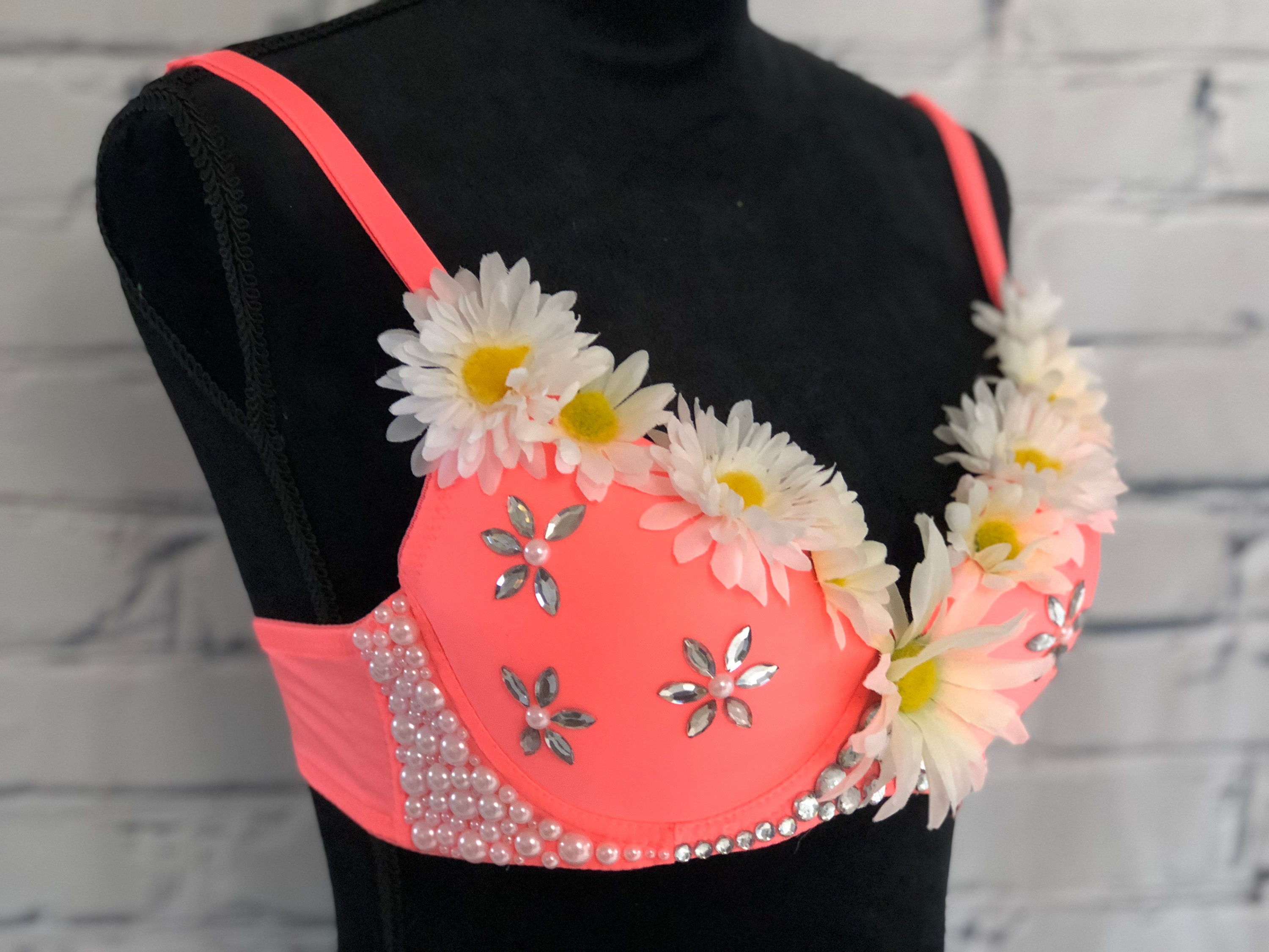 Moss Rave Bra Daisy & Neon Pink Rave Bra for Rave Fashion - Etsy