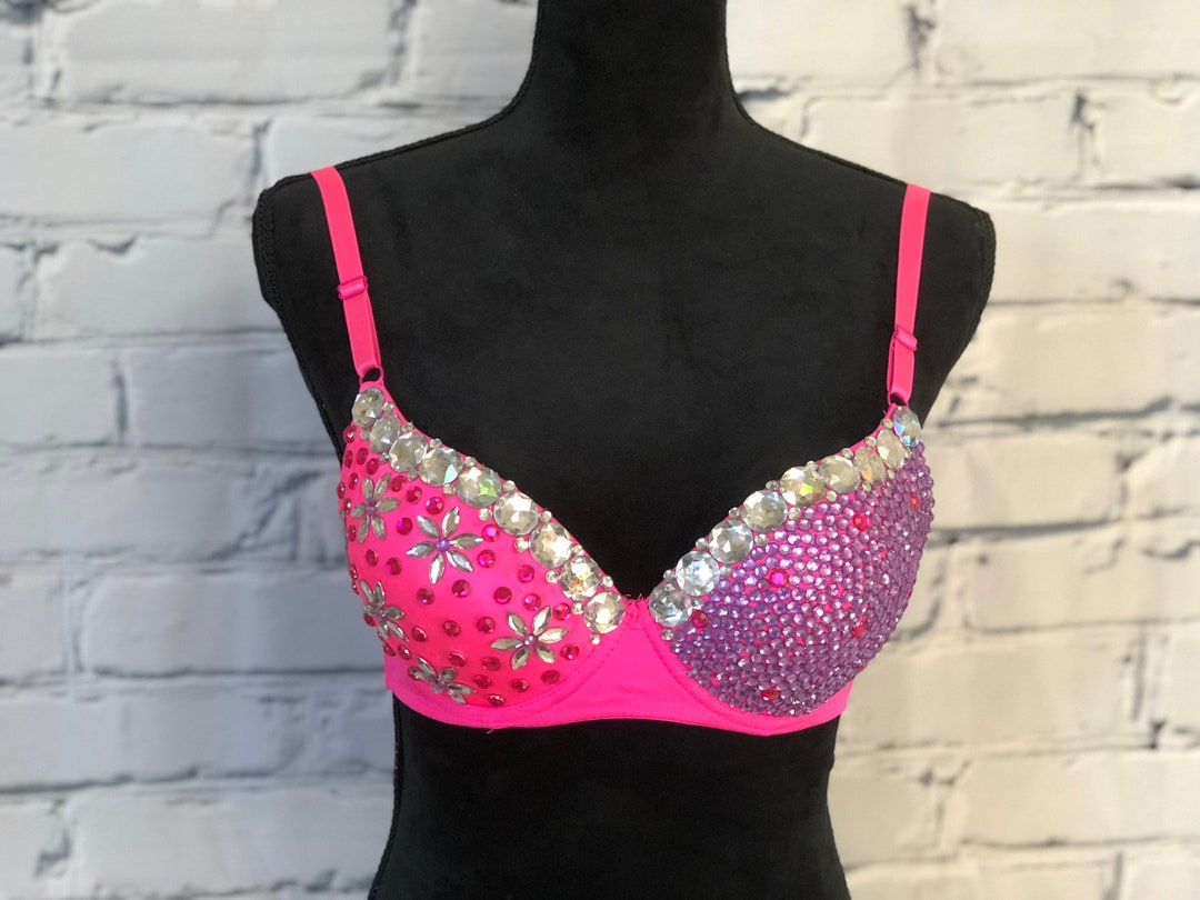 Moss Rave Bra Pink and Purple Flower Rave Bra for Any Rave Outfit, Edm Bra, Exotic ...