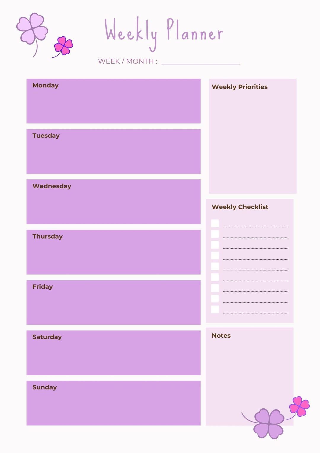 Floral Weekly Planner - Etsy