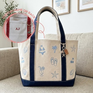 Personalized Embroidered Canvas Boat Tote, Custom Monogram Beach Bag, Preppy Bachelorette Gift bild 1