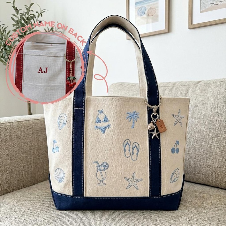 Personalized Embroidered Canvas Boat Tote, Custom Monogram Beach Bag, Preppy Bachelorette Gift bild 1