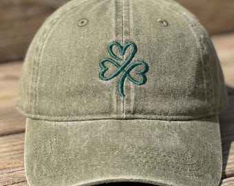 Custom St Patricks Day Hat, Personalized Shamrock Baseball Cap, Vintage Washed Dad Hat, Embroidered Lucky Clover Gift, Custom Name Back