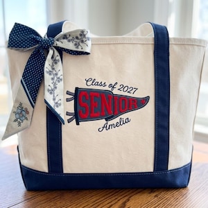 Senior Class of 2027 Personalized Tote Bag with Zipper, Embroidered College Pennant Tote, School Spirit Bag