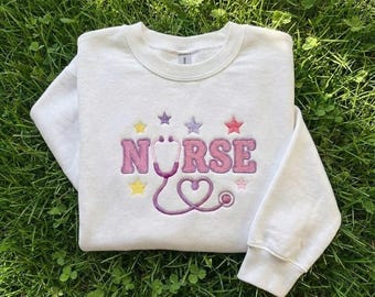 Cute Nurse Valentine Sweatshirt, Pastel Nursing Student Sweater, Pink Stethoscope Heart Crewneck, Future Nurse Shirt