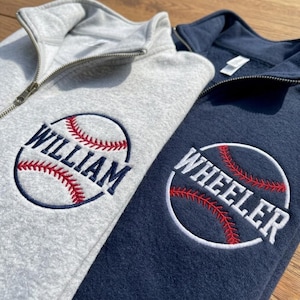 Embroidered Baseball Quarter Zip, Custom Name Sports Fan Gear, Personalized Game Day Pullover, Baseball Mom Outfit