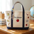 Personalized Teacher Tote Bag, Embroidered School Icons Canvas Bag, Custom Name Teacher Appreciation Gift, Back to School Gift