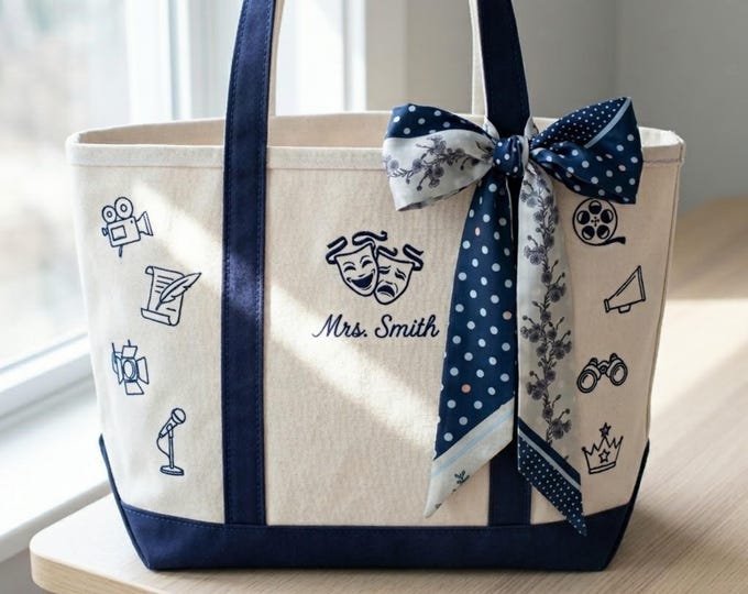 Personalized Theater Tote Bag, Custom Drama Masks Tote, Drama Club Tote Bag, Theater Teacher Gift, Custom Name Bag