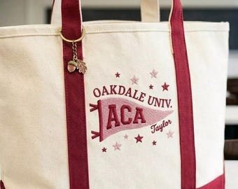 Personalized Embroidered College Pennant Boat Tote Bag, Custom University Graduation Gift, School Spirit Canvas Tote, Senior 2026 Gift