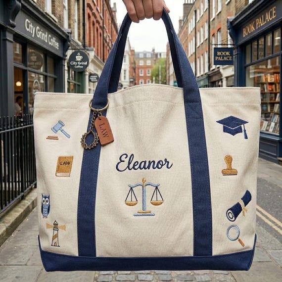 Personalized Lawyer Tote Bag, Embroidered Attorney Canvas Gift, Law School Graduation Bag