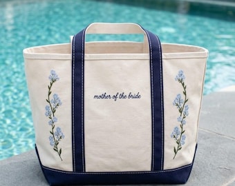 Personalized Mother of the Bride Gift Tote Bag, Custom Embroidered Hydrangea Boat Tote, Mother of the Groom Gift, Wedding Gift