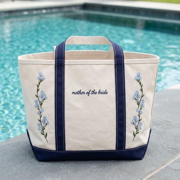 Personalized Embroidered Boat Tote, Lily of the Valley, Mother of the Bride Gift