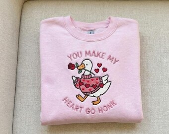 Romantic Meme Shirt, Funny Crush Gift, Embroidered Duck with Rose, Unique Anniversary Present, Wholesome Relationship Hoodie