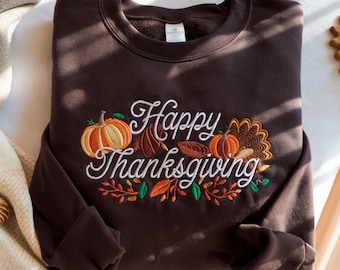 Embroidered Thanksgiving Sweatshirt, Thankful Fall Crewneck, autumn pullover, cozy season shirt