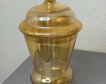 Oversized Amber Glass Candy Dish with Lid from JC Penny: Vintage Apothecary Jar