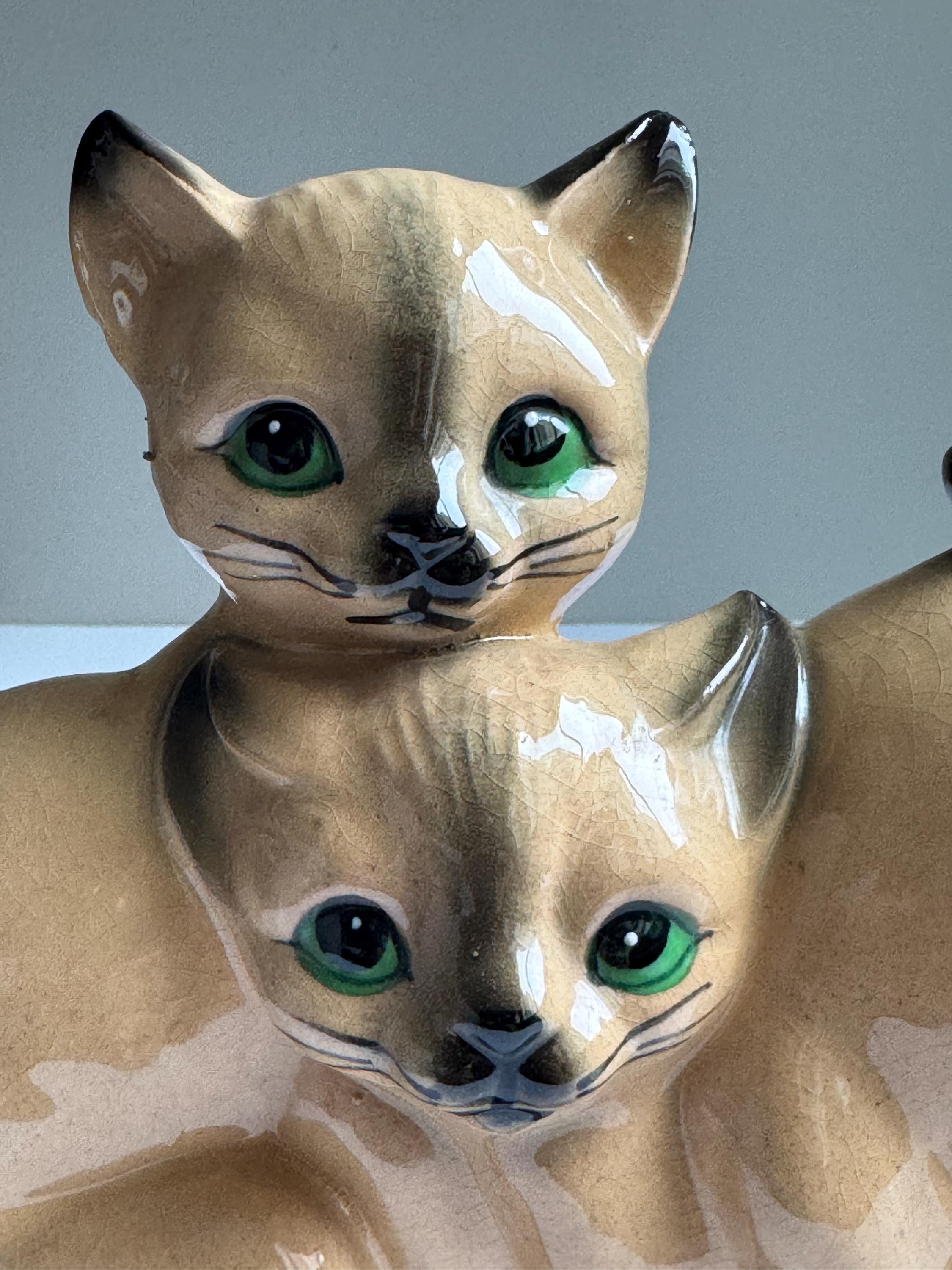 昭和 レトロ シャム猫 親子 置物 陶器 ヴィンテージ ミッド 