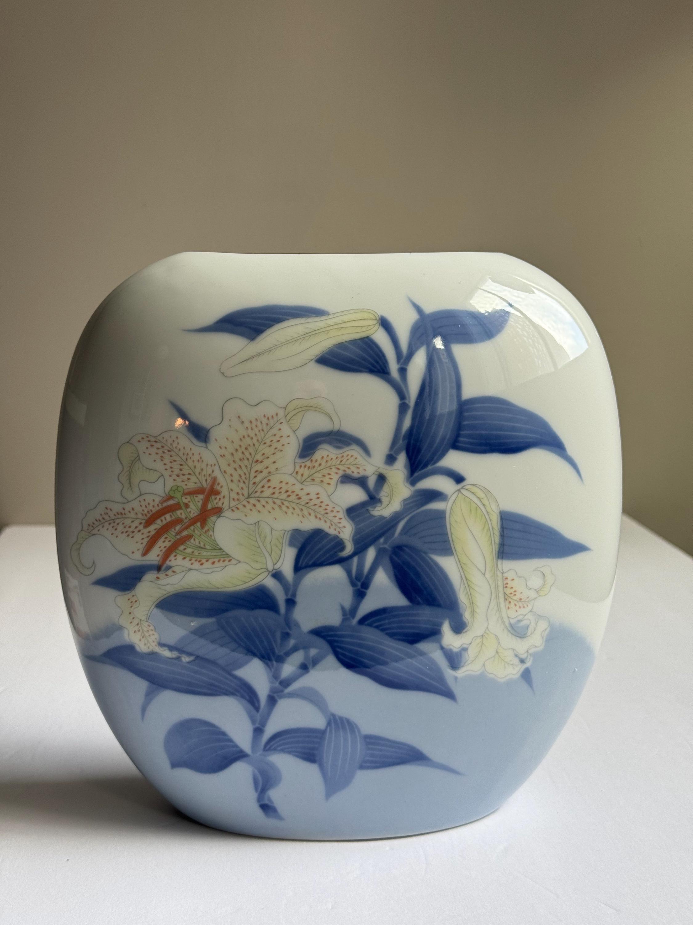 Vintage Takahashi Porcelain Vase • Tiger Lily, Blue Floral, San