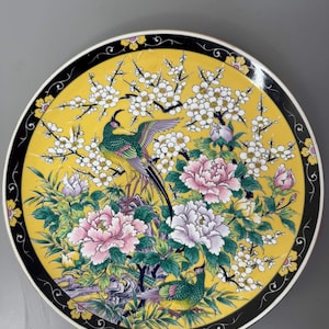 Vintage Japanese Eiwa Kinsei Collector Plate – Birds, Cherry Blossoms & Peonies, Decorative Porcelain Wall Plate