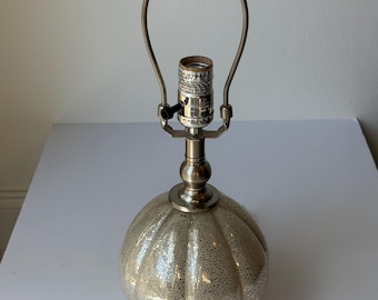 Silver Mercury Glass Look Pumpkin Lamp Base, Ribbed Gourd, Brushed Nickel Accent Lighting