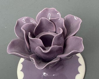Vaisselle for Anthropologie Purple Flower Candle Holder - Rare Ceramic Bloom Taper Holder