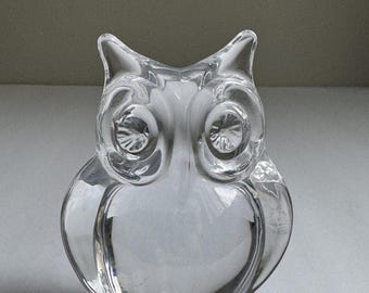 Daum France Crystal Owl Figurine, Signed Art Glass Sculpture