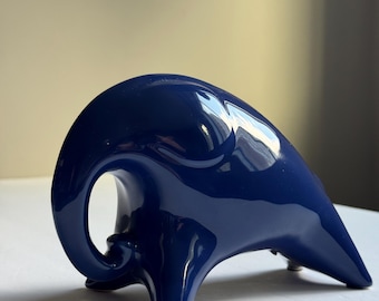 Modernist Blue Ceramic Elephant Sculpture • MCM Abstract Figurine