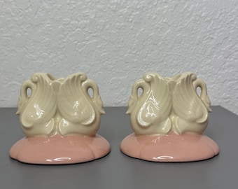 Vintage Ceramic Swan Candle Holders: Midcentury Hollywood Regency Decor