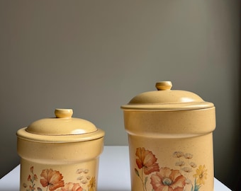 Vintage Treasure Craft Stoneware Canisters – Orange Poppy Floral, Set of 2