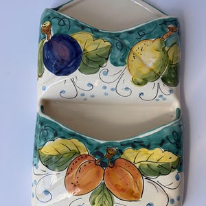 Hand-Painted FACA Italy Ceramic Wall Pocket, Fruit Mail Holder, Mediterranean Kitchen Decor