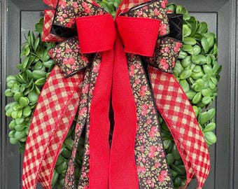 Boxwood Wreath with Bow for All Seasons:  Front Door Decor