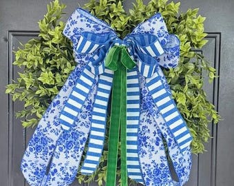 Boxwood Wreath with Spring Bow:  Front Door Decor