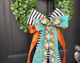 Wired Ribbon Bow for Your Wreath:  Front Door Decor