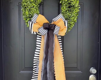 Artificial Boxwood Wreath with Bow for All Seasons:  Front Door Decor