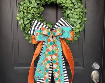 Boxwood Wreath with Bow for All Seasons:  Front Door Decor