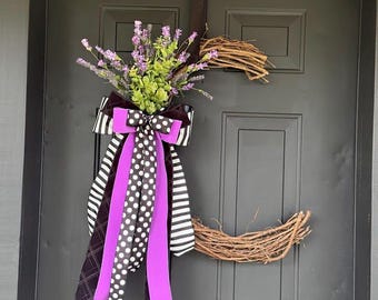 Boxwood Moon Wreath with Bow:  Front Door Decor