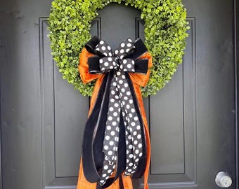 Artificial Boxwood Wreath with Bow for All Seasons:  Front Door Decor
