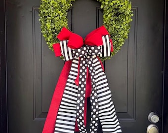 Artificial Boxwood Wreath with Bow for All Seasons:  Front Door Decor