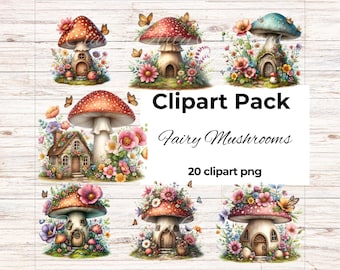 Fairy Mushroom House Clipart PNG, Fairy Garden Houses ( Digital Download, 300 dpi, commercial use)