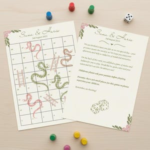 May include: A Snakes and Ladders game card with the names "Sana & Haris" and the date "3rd August 2025". The game board features snakes, ladders, and numbered squares. Includes game pieces and a die.