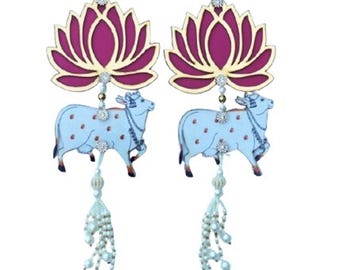 Handgemacht Lotus Kuh Wandbehang | Traditionelle indische Dekoration | Festliches Geschenk für Haus und Tempel