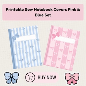 Printable Bow Notebook Covers: Pink & Blue Designs (Digital Download)