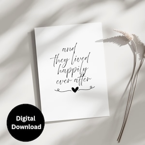 PRINTABLE 5x7 and they lived happily ever after - Wedding Card, Newly Weds Card, Modern Wedding Card, Simple Wedding Crad, Digital, Instant