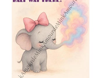 Inspirational Elephant Wall Art – Cute Nursery Print with Motivational Quote, Watercolor Rainbow Elephant Decor A3 size