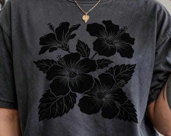Vintage Hibiscus Linocut T-shirt | Cottagecore Fashion, Comfort Colors