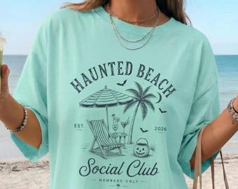 Haunted Beach Social Club T-shirt | Summerween Tropical Halloween Tee, Comfort Colors 1717
