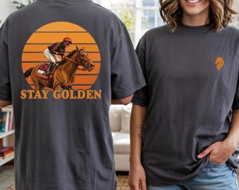 Koszulka Stay Golden Tempo Comfort Colors - Retro zachód słońca Wyścigi konne 2026 Champion