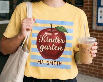 Personalized teacher shirt, custom name & grade Teacher | Preppy stripes Back to School tee, Comfort Colors